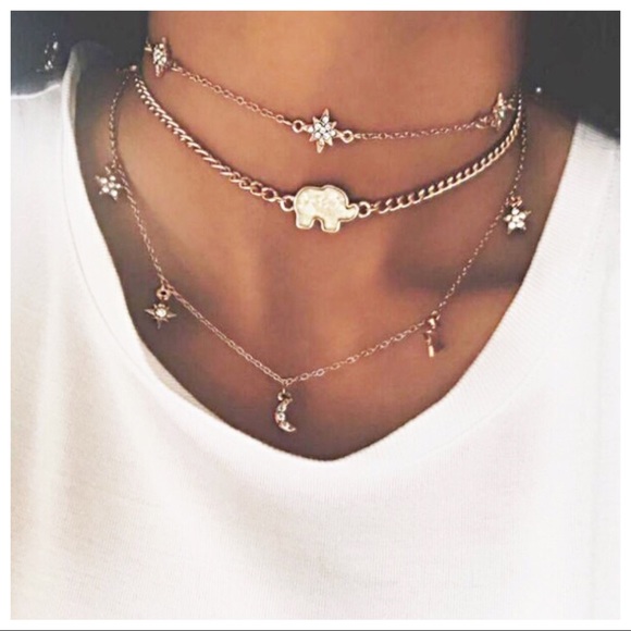 ABBY & GRACE Jewelry - Boho Multi-layer Star Elephant Choker Necklace